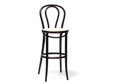 N° 18 - Contemporary style high wooden stool with back with footrest (Request Info).