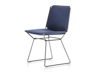 NEIL DENIM - Sled base denim fabric chair.