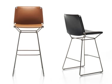 NEIL LEATHER - Sled base tanned leather stool with footrest (Request Info).