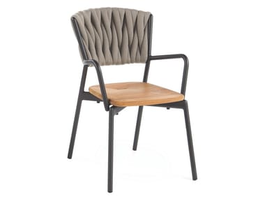 PIPER 221 - Polyester and teak garden chair with armrests (Request Info).