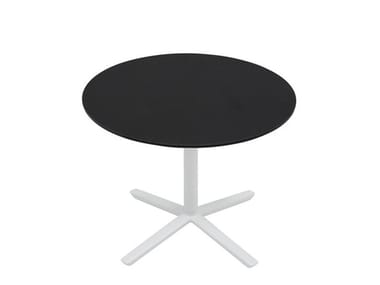 QUATTRO OCCASIONAL HPL ROUND - Low round HPL coffee table with 4-star base (Request Info).