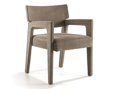 QUEEN - Upholstered leather chair with armrests by Longhi