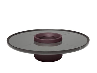 RAY - Low round leather coffee table (Request Info).