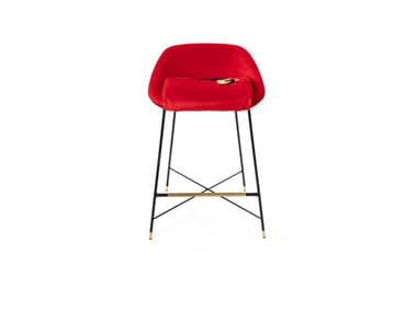 REVOLVER - High upholstered stool with back (Request Info).