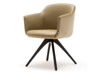 ROLF BENZ 640 - Trestle-based leather chair with armrests (Request Info).