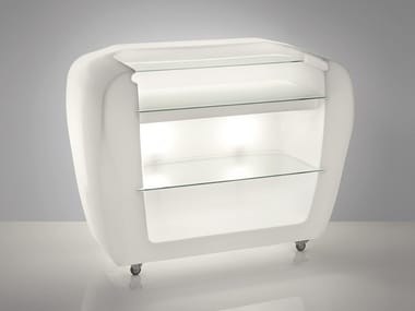 ROLLER BAR - Illuminated outdoor polyethylene bar counter with castors (Request Info).