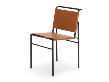 ROQUEBRUNE - Tanned leather chair with steel structure (Request Info).