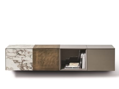 RUBEN - Suspended brass sideboard with doors (Request Info).