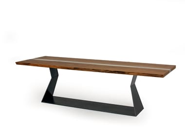 BEDROCK PLANK C RESIN - Table with base in iron base and top in solid wood and resin (Request Info).