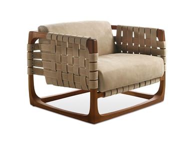 Bungalow - Leather armchair with armrests and wooden structure (Request Info).
