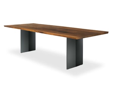 SKY-NATURA NATURAL SIDES - Rectangular table with solid wood top and iron base (Request Info).