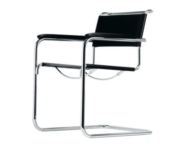 S 34 - Cantilever tanned leather chair with armrests (Request Info).