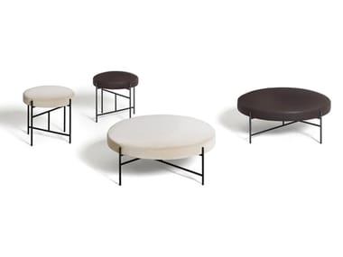 SEN - Upholstered round leather pouf (Request Info).