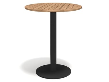 STEM 013 - Round teak high table (Request Info).
