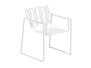 STRAPPY - Sled base fabric garden chair with armrests (Request Info).