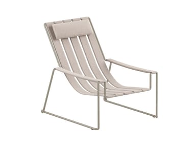 STRAPPY - Sled base fabric garden armchair with headrest (Request Info).