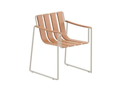 STRAPPY - Sled base Imitation leather garden chair with armrests (Request Info).