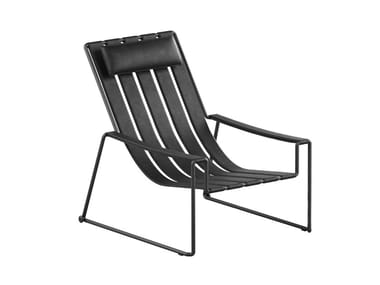 STRAPPY - Sled base stackable Imitation leather garden armchair with headrest (Request Info).