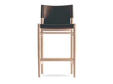 SUNSET - High tanned leather and oak stool (Request Info).