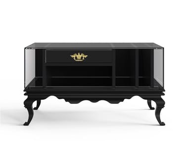 TOWER - Rectangular wood and glass bedside table with drawers (Request Info).