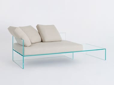 T?TE-?-T?TE - 2 seater glass sofa with fabric cushion (Request Info).