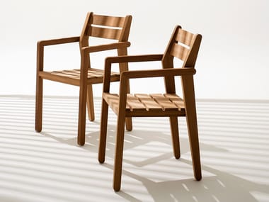 ZANIA - Stackable iroko garden chair with armrests (Request Info).