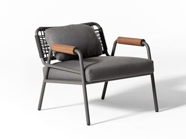 ZOE WOOD OPEN AIR UNO - Upholstered garden armchair with armrests (Request Info).