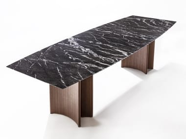 ALAN - Rectangular marble table and canaletta walnut base (Request Info).