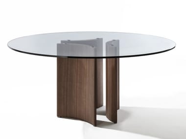 ALAN - Round crystal table and canaletta walnut base (Request Info).