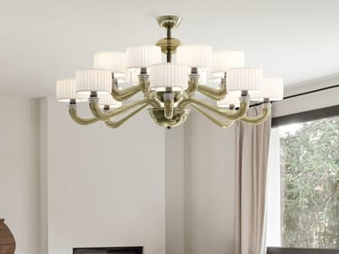 ALEXANDRIA - Chandelier with pleated fabric lampshades (Request Info).