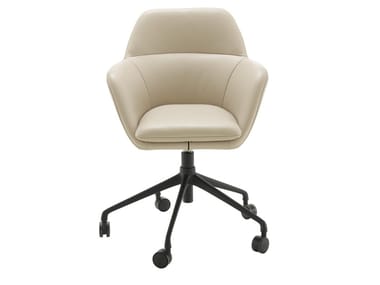 AMÉDÉE - Height-adjustable leather office chair with armrests with 5-Spoke base (Request Info).