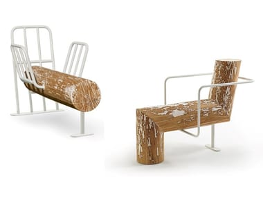 ANTI-COMFORT LEI & LUI - Seating element in solid Briccola wood with iron frame (Request Info).