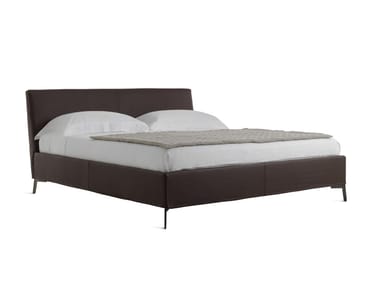 BAHAMAS MID-CENTURY - Upholstered leather double bed with removable cover (Request Info).