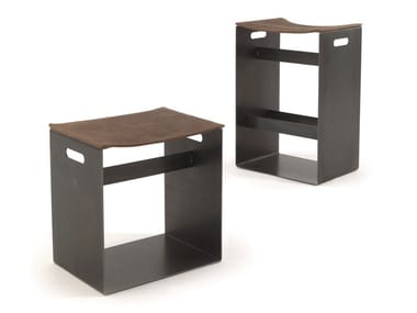BARNEY SMALL & BIG - Stool with iron structure with seat in leather (Request Info).