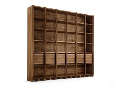 BIBLIO - Open solid wood bookcase with drawers (Request Info).