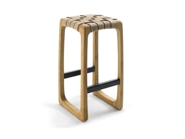 BUNGALOW BAR - High sled base solid wood stool with footrest (Request Info).