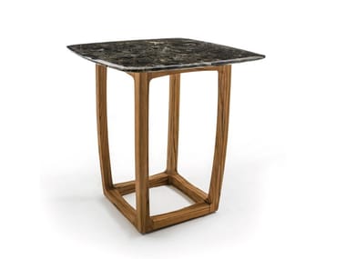 BUNGALOW BAR TABLE MARBLE - Square dining table with marble top and solid wood top (Request Info).
