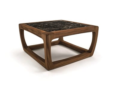 BUNGALOW - Square solid wood coffee table with marble top (Request Info).