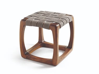 BUNGALOW - Low teak garden stool with fabric seat (Request Info).