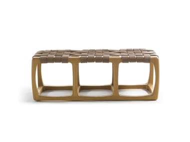 BUNGALOW - Solid wood and leather bench (Dimensions - L.121 x P.44 x H.42) (Request Info).