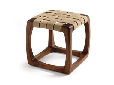 BUNGALOW STOOL - Low wooden and leather stool (Request Info).