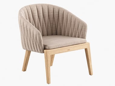 CALYPSO - Garden fabric and teak easy chair with armrests (Request Info).