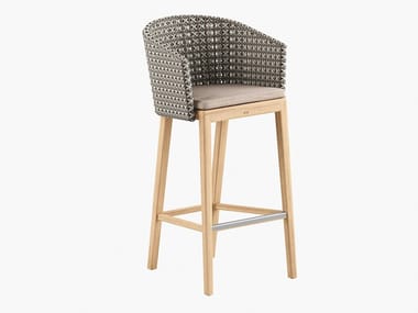CALYPSO - Synthetic fibre and teak stool with integrated cushion (Request Info).