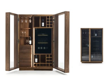 CAMBUSA WINE GLASS/JUMBO - Floor wood and glass bottle rack with integrated lighting (Request Info).