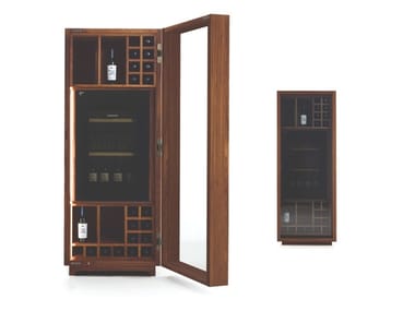 CAMBUSA WINE GLASS SMALL/JUMBO - Floor wood and glass bottle rack with integrated lighting (Request Info).