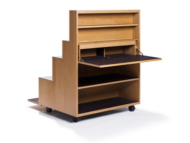 RAMPA - Oak bookcase with casters with secretary desk (Request Info).