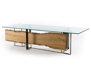 CORNICE - Rectangular wood and glass table (Request Info).