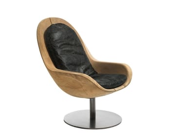 CREUS - Swivel cedarwood and leather armchair with armrests (Request Info).
