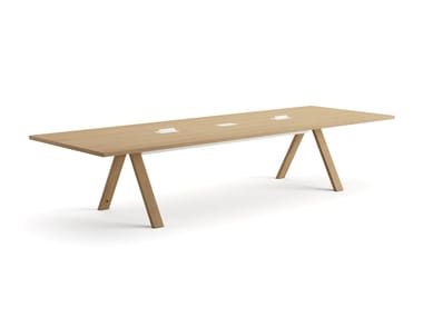 CROSS - Wooden meeting table with electrical outlets (Request Info).