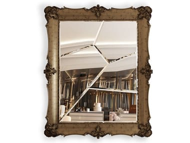 D. DINIS FRAGMENTED - Freestanding rectangular framed wood and glass mirror (Request Info).